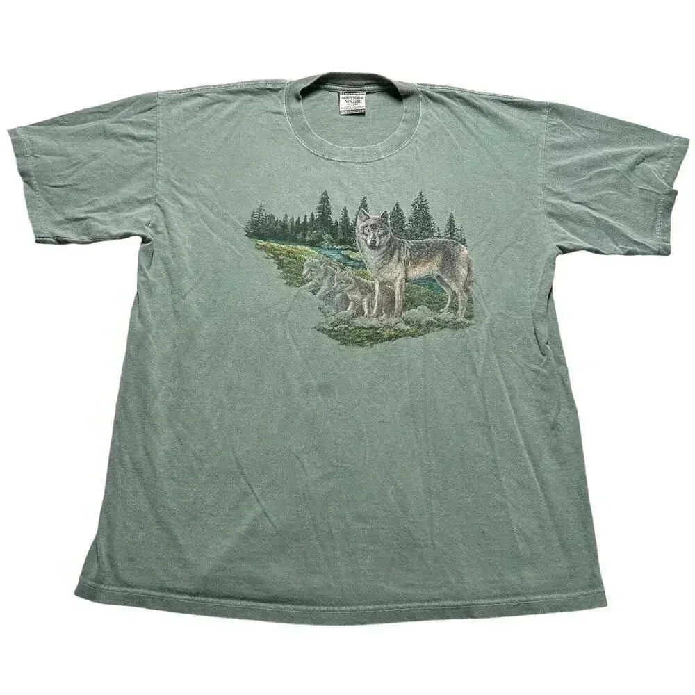 Faded Green Wolf Tee Men’s Shirt Size Medium Desert Wash